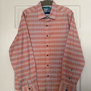 Robert Graham Men's Orange and Blue Checkered Shirt